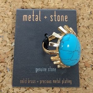 Metal + stone turquoise stone ring costume gold tone
